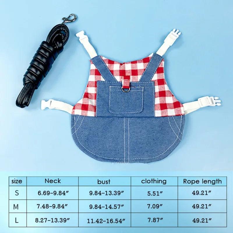 Rabbit Clothes Denim Jacket Coat Pet Small Animal Harness Leash Vest Bag Hat Set for Ferret Bunny Hamster Small Pet Supplies