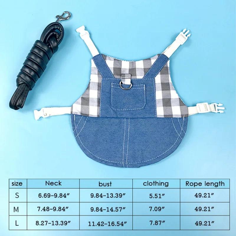 Rabbit Clothes Denim Jacket Coat Pet Small Animal Harness Leash Vest Bag Hat Set for Ferret Bunny Hamster Small Pet Supplies