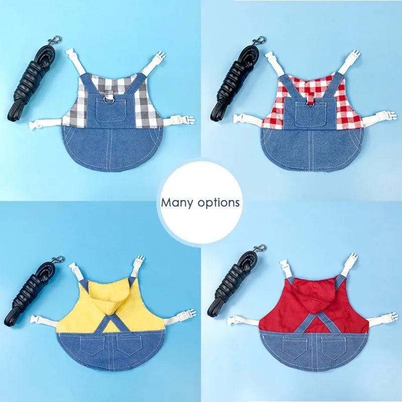 Rabbit Clothes Denim Jacket Coat Pet Small Animal Harness Leash Vest Bag Hat Set for Ferret Bunny Hamster Small Pet Supplies