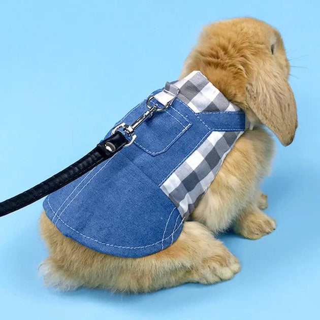 Rabbit Clothes Denim Jacket Coat Pet Small Animal Harness Leash Vest Bag Hat Set for Ferret Bunny Hamster Small Pet Supplies