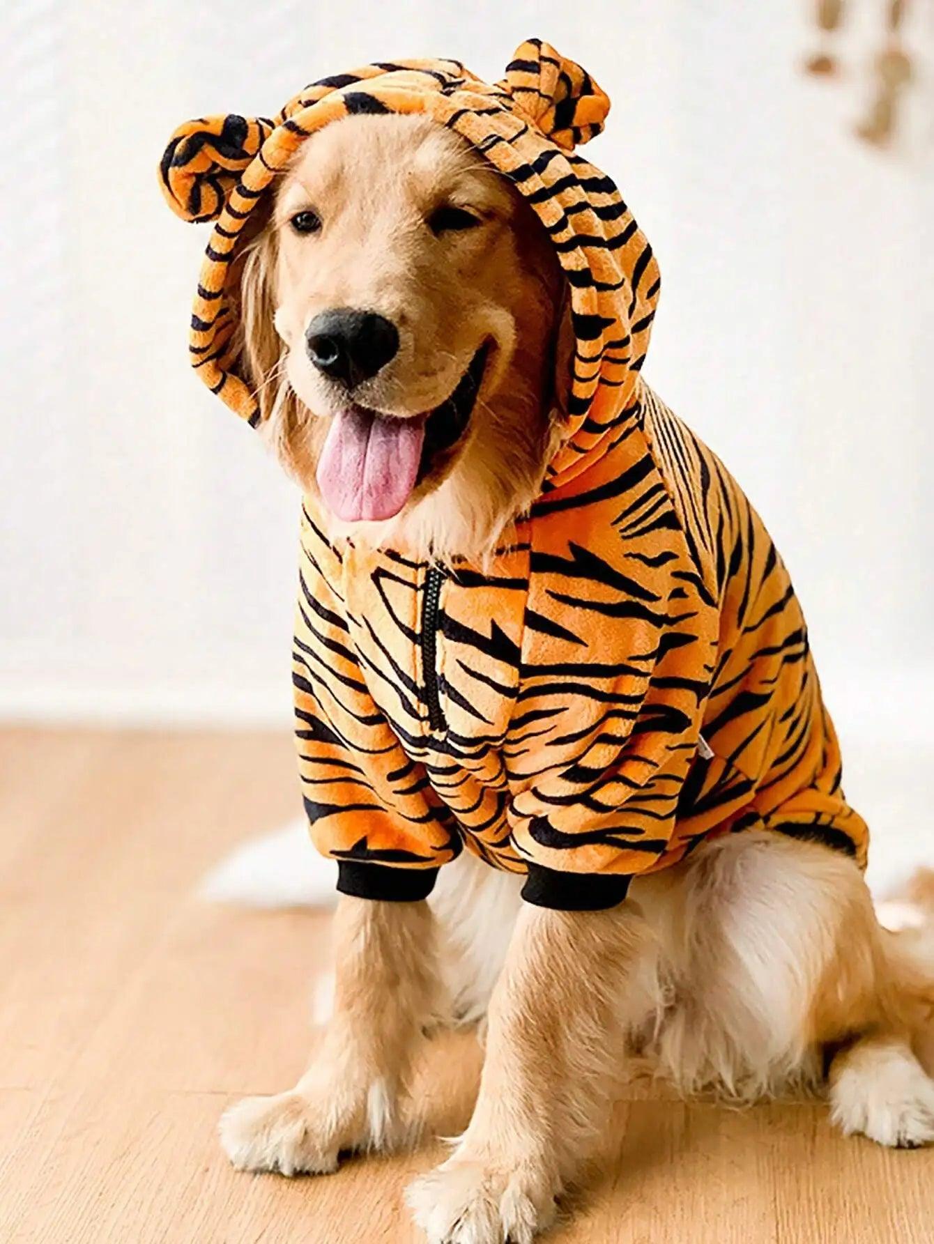 1pc Winter Warmer Pet Clothes For Medium To Large Sized Dogs Such As Golden Retriever / Labrador, With Funny Tiger Costume Desig