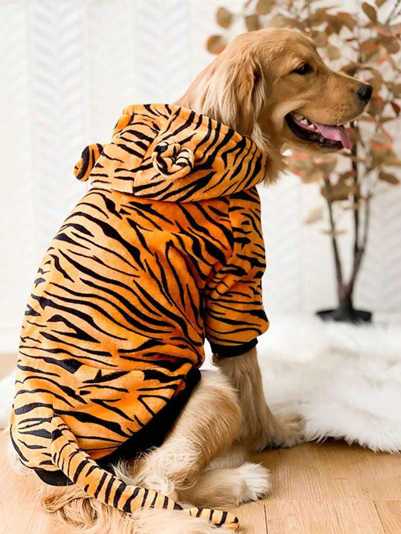 1pc Winter Warmer Pet Clothes For Medium To Large Sized Dogs Such As Golden Retriever / Labrador, With Funny Tiger Costume Desig