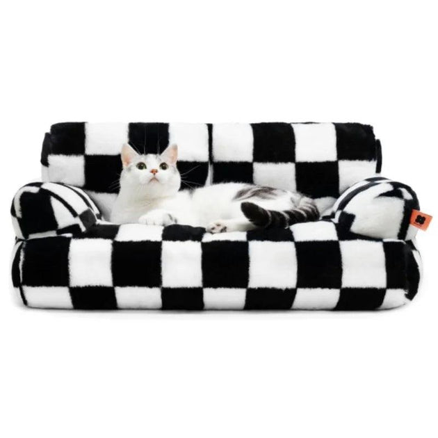 Mewoofun Pet Couch Bed 26×19×13 Inch Washable Cat Beds for Medium Small Dogs Cat up to 25 lbs Fluffy Cat Couch Black White