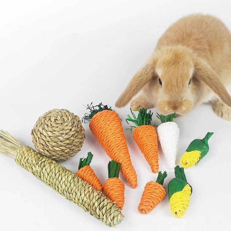 Hamster Rabbit Chew Toy for Tooth Cleaning Teeth Grinding, Pet Supplies - Corn Carrot Woven Balls Radish Molar Toy