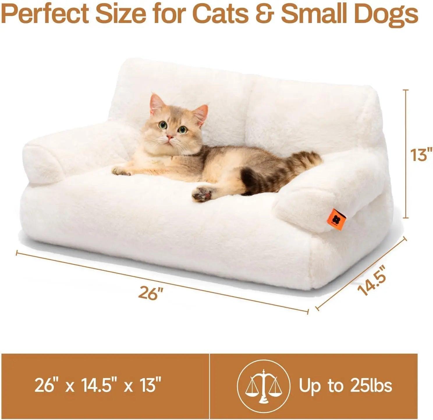 Mewoofun Pet Couch Bed 26×19×13 Inch Washable Cat Beds for Medium Small Dogs Cat up to 25 lbs Fluffy Cat Couch Black White