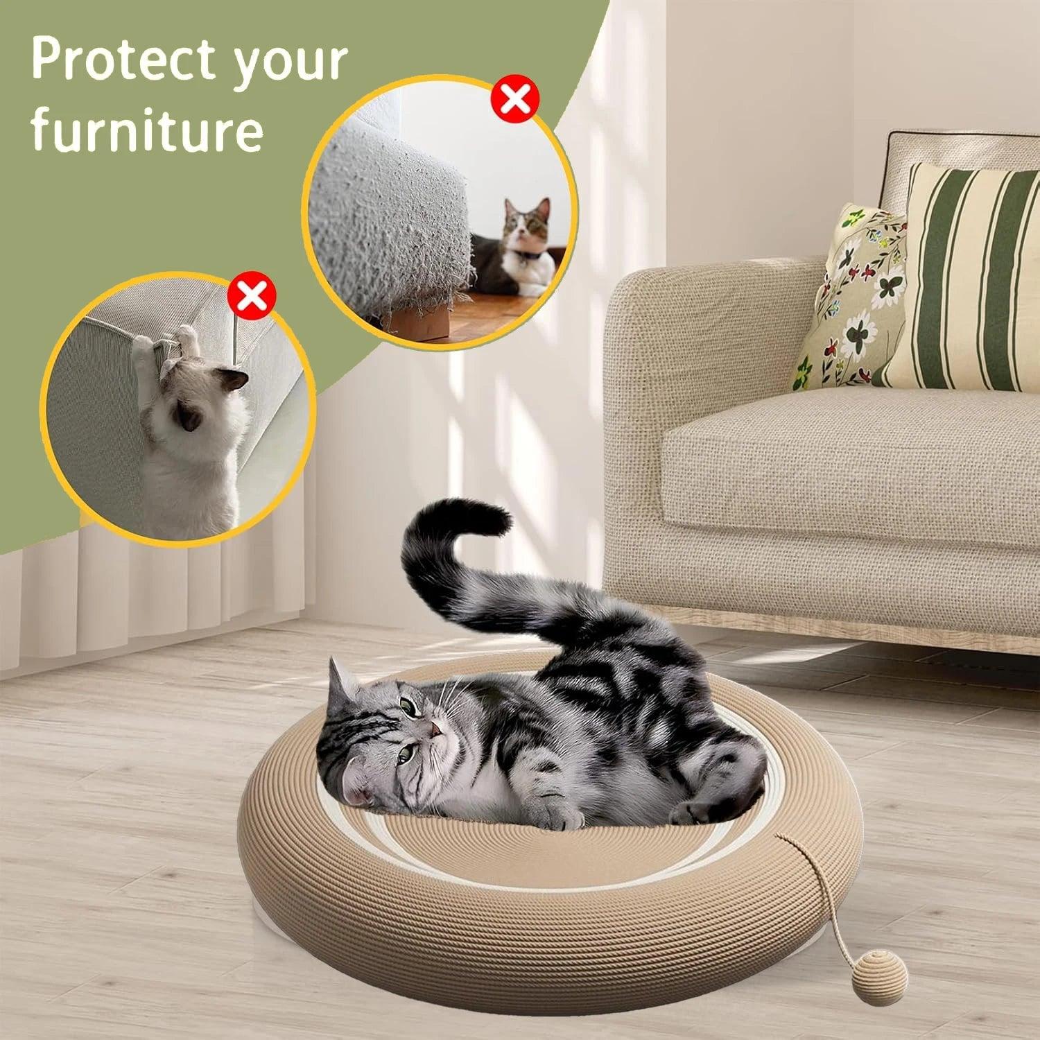 Round Cat Scratching Board, Cat Scratching Nest, Non-Slip Claw, Claw Grinding Pet Supplies, Sofa Portable Bed, Cat Scratching Board, Cat Scratching Pad, White Stripesd Brown