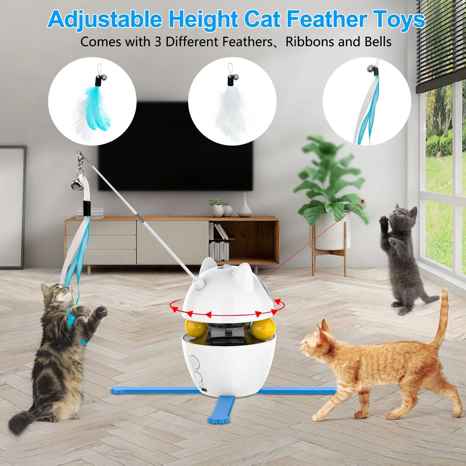 4-in-1 Cat Toys Indoor Electric Interactive Toys with Ball and Feather Automatic Chasing Exercising Laser Toy USB Rechargeable