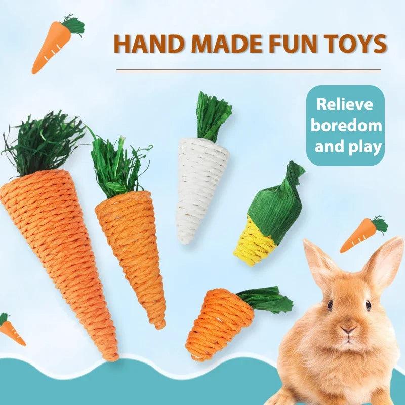 Hamster Rabbit Chew Toy for Tooth Cleaning Teeth Grinding, Pet Supplies - Corn Carrot Woven Balls Radish Molar Toy