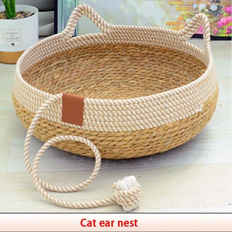 Summer Cat Bed Woven Removable Upholstery Sleeping House Cat Scratch Floor Rattan Wear-resistant Washable Cat Pet Supplies 35