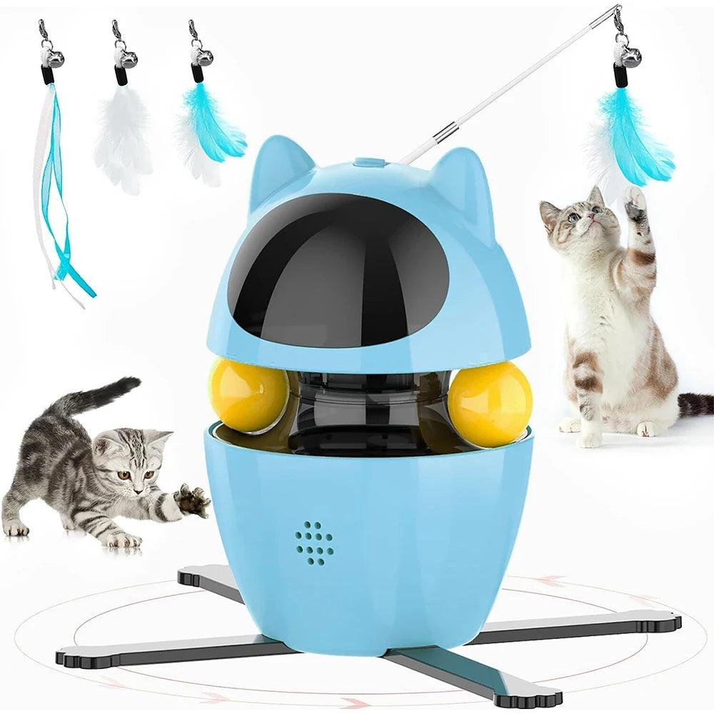 4-in-1 Cat Toys Indoor Electric Interactive Toys with Ball and Feather Automatic Chasing Exercising Laser Toy USB Rechargeable