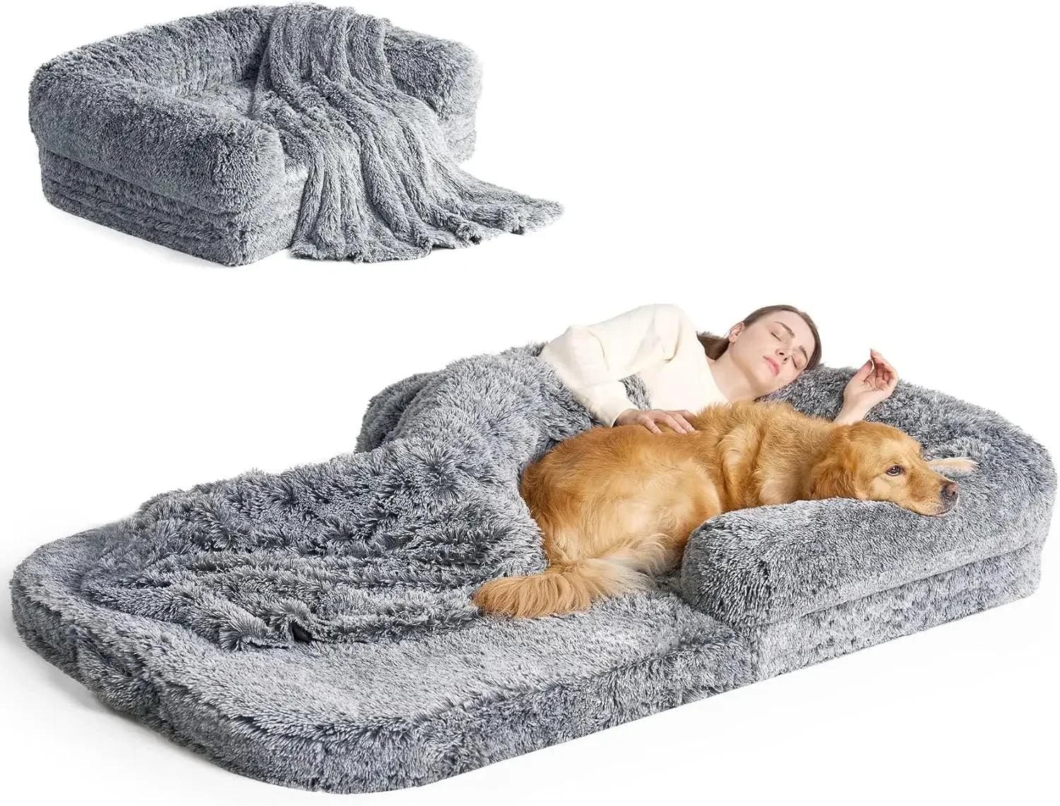 EHEYCIGA Foldable Human Dog Bed for Adult, Orthopedic Memory Foam Bed for Bed Human Sized Bed, Grey, 72"x44"x12"