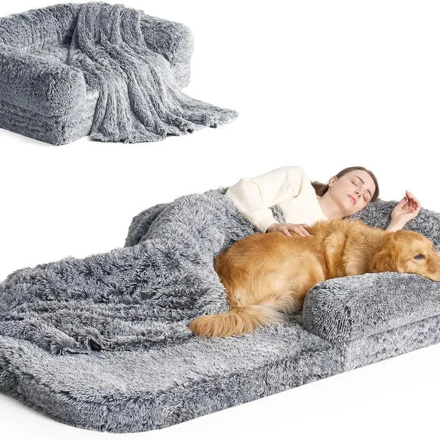 EHEYCIGA Foldable Human Dog Bed for Adult, Orthopedic Memory Foam Bed for Bed Human Sized Bed, Grey, 72