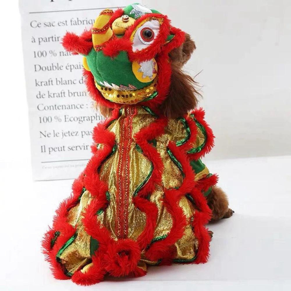 Christmas Funny Dog Clothes New Year Pet Chinese Costume Dragon Dance Lion Dog Party Dress Up Red Festive Lucky Cat Clothes