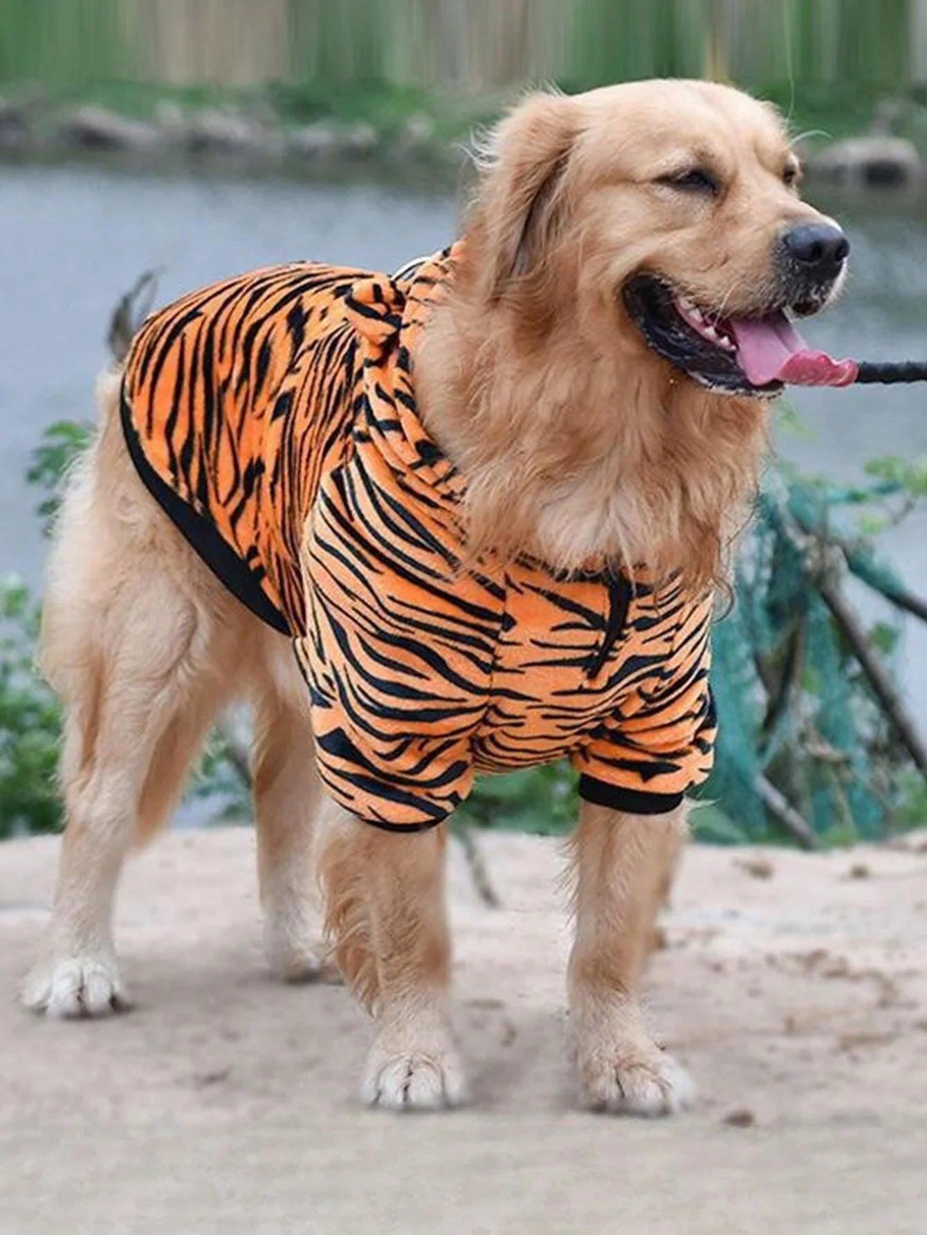 1pc Winter Warmer Pet Clothes For Medium To Large Sized Dogs Such As Golden Retriever / Labrador, With Funny Tiger Costume Desig