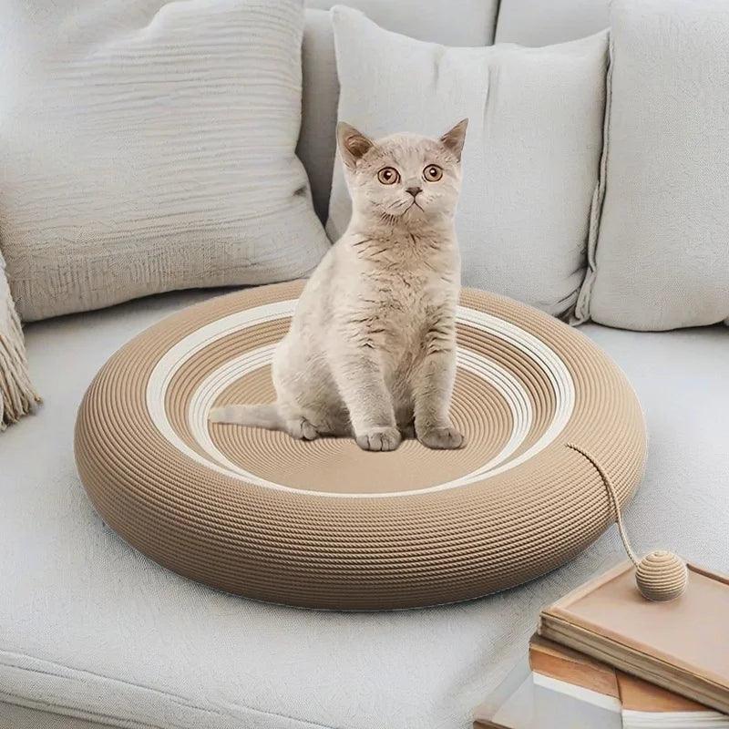 Round Cat Scratching Board, Cat Scratching Nest, Non-Slip Claw, Claw Grinding Pet Supplies, Sofa Portable Bed, Cat Scratching Board, Cat Scratching Pad, White Stripesd Brown