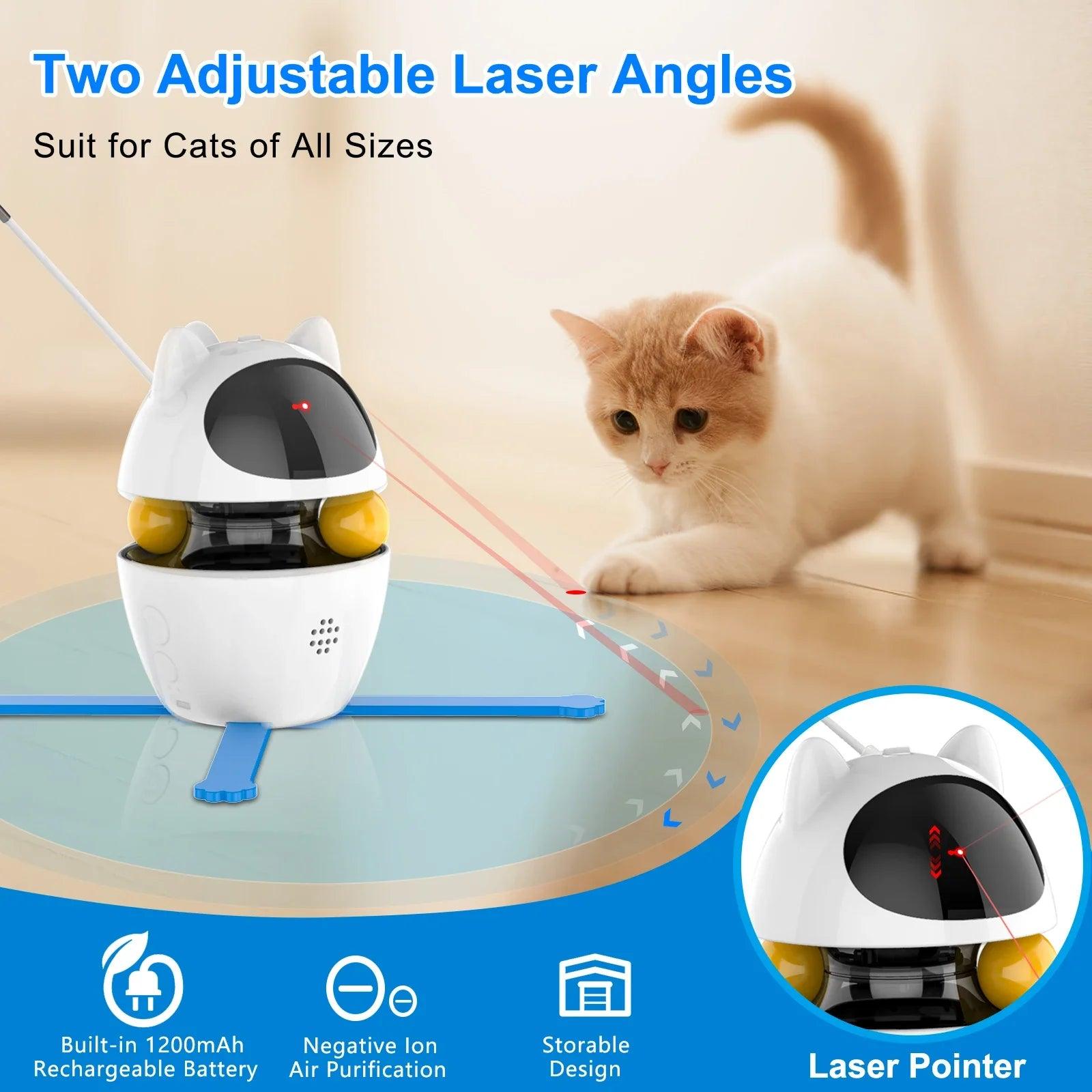 4-in-1 Cat Toys Indoor Electric Interactive Toys with Ball and Feather Automatic Chasing Exercising Laser Toy USB Rechargeable