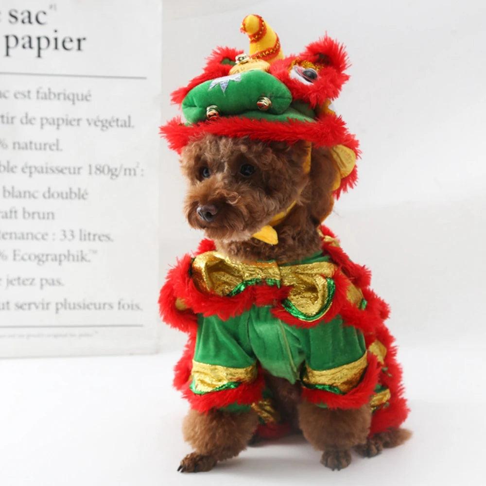 Christmas Funny Dog Clothes New Year Pet Chinese Costume Dragon Dance Lion Dog Party Dress Up Red Festive Lucky Cat Clothes