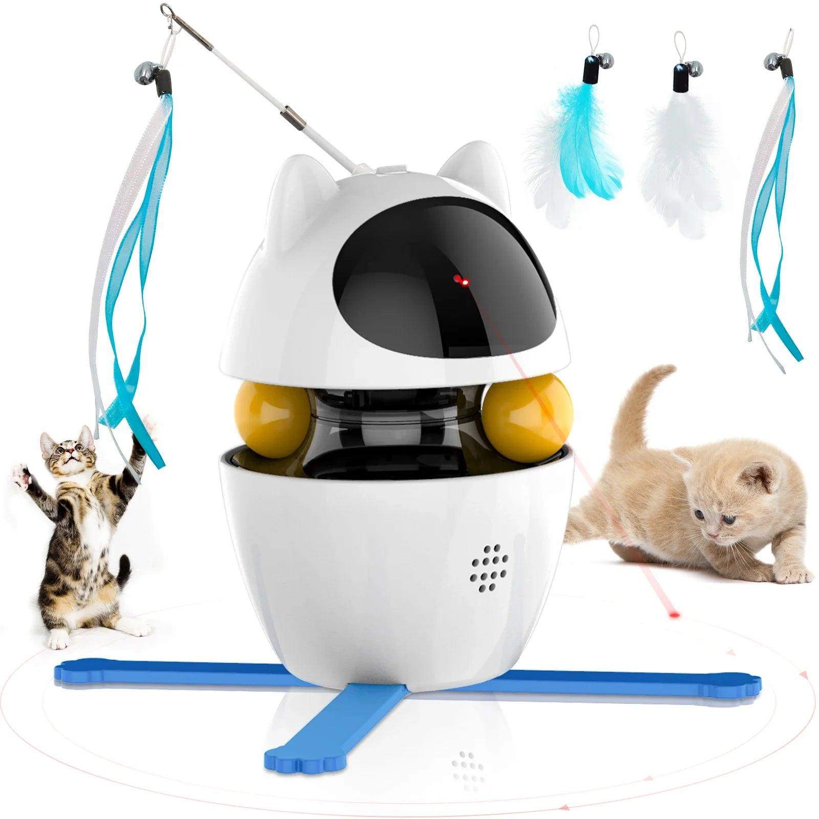 4-in-1 Cat Toys Indoor Electric Interactive Toys with Ball and Feather Automatic Chasing Exercising Laser Toy USB Rechargeable